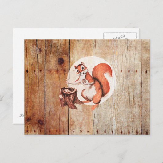 Funny squirrel op hout briefkaart (Voorkant / Achterkant)