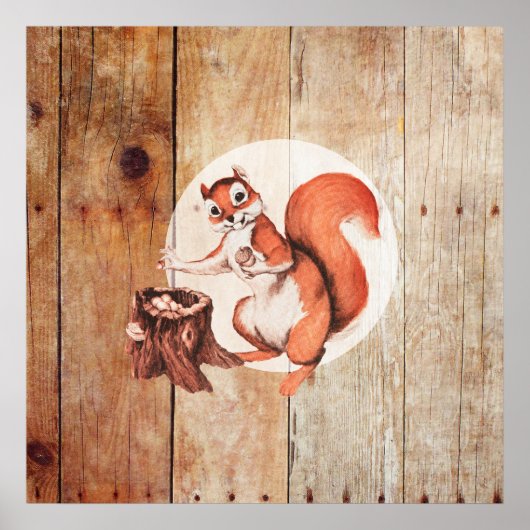 Funny squirrel op hout poster (Voorkant)
