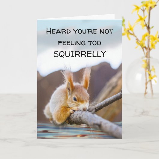 Funny Squirrel voelt zich beter snel goed Kaart (Gele Bloem)