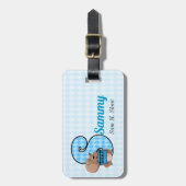 Funny Squirrel voor Letter S in Blue Argyle Bagagelabel (Voorkant verticaal)