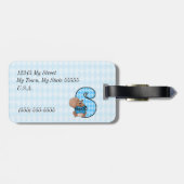 Funny Squirrel voor Letter S in Blue Argyle Bagagelabel (Achterkant horizontaal)