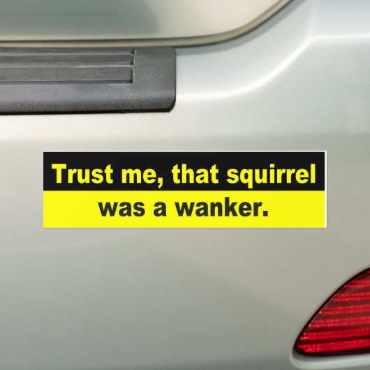 Funny squirrel, wanker bumpersticker (Op auto)