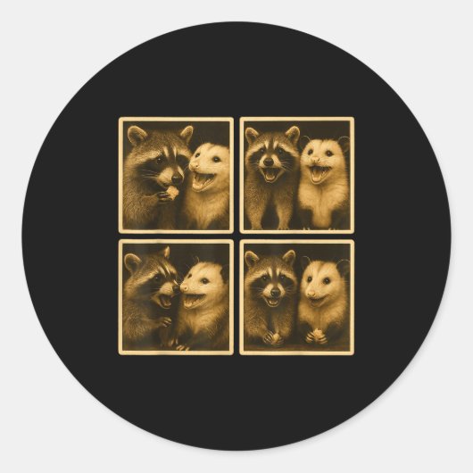 Funny Ssum And Raccoon Photobooth Selfie Trash Fer Ronde Sticker (Voorkant)