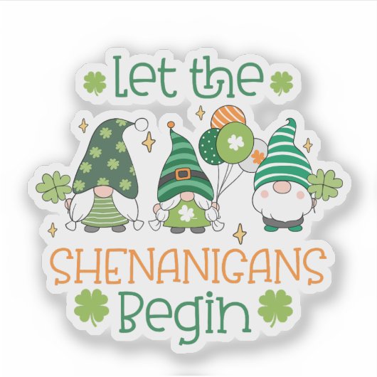 Funny St. Paddy’s Gnomes with Clovers & Balloons Sticker (Voorkant)