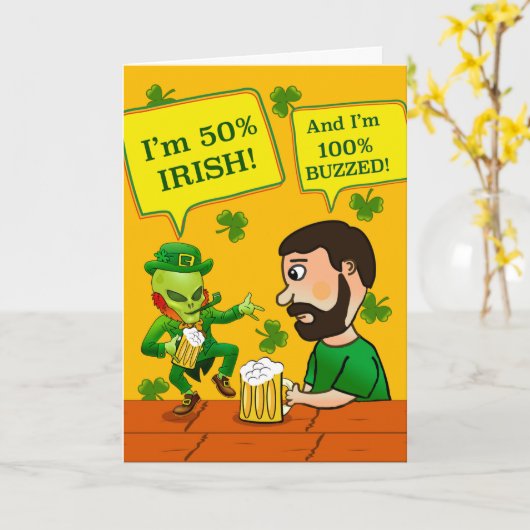 Funny St. Paddy's Day Bud Dancing Alien Leprechaun Kaart (Gele Bloem)
