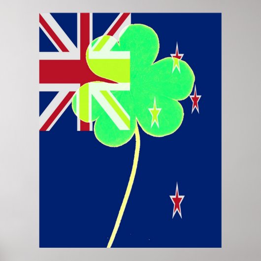 Funny St. Patrick Flag New Zealand Irish Shamrock Poster (Voorkant)