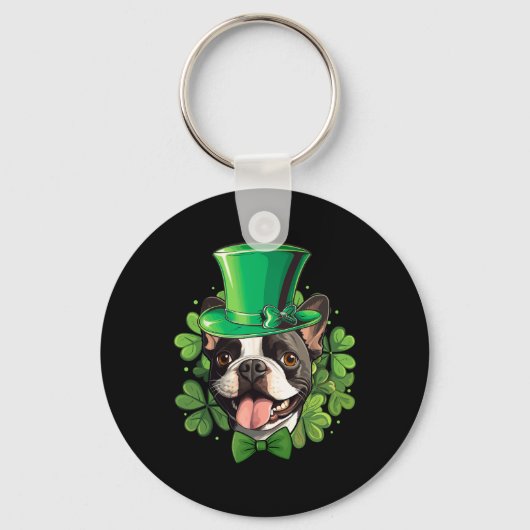Funny St Patricks Boston Terrier  Sleutelhanger (Voorkant)