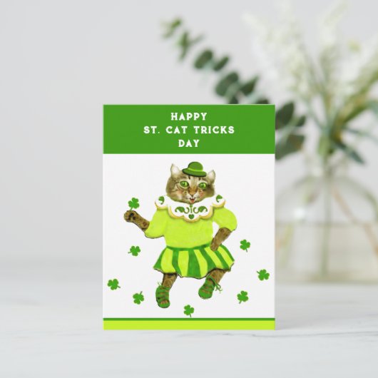 Funny St. Patrick's Day Cat Briefkaart (Staand voorkant)