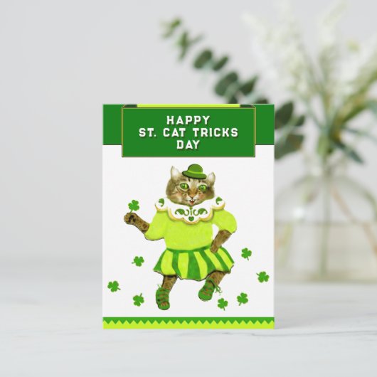 Funny St. Patrick's Day Cat Briefkaart (Staand voorkant)