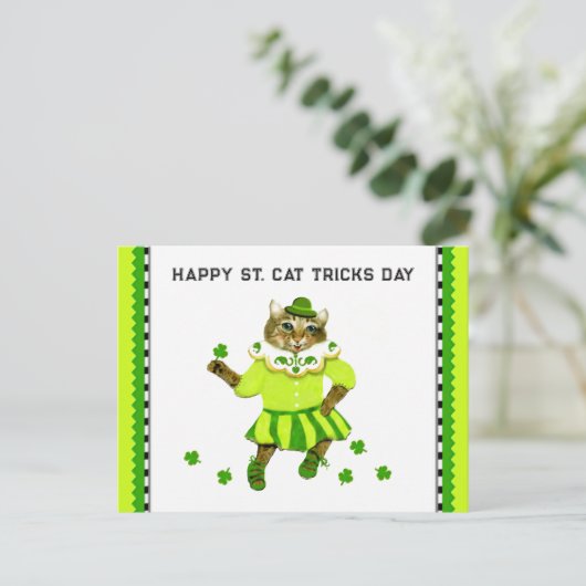 Funny St. Patrick's Day Cat Briefkaart (Staand voorkant)