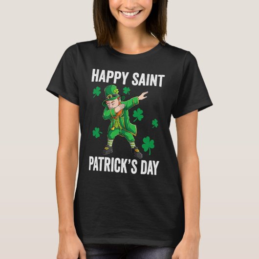 Funny St Patrick's Day Dabbing Leprechaun Apparel  T-shirt (Voorkant)