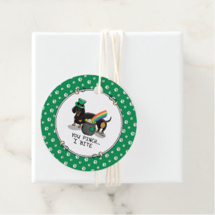 Funny St. Patrick's Day Dachshund (zwart-wit) Bedankjes Labels