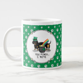 Funny St. Patrick's Day Dachshund (zwart-wit) Grote Koffiekop