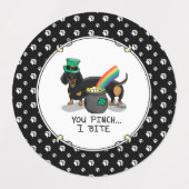 Funny St. Patrick's Day Dachshund (zwart-wit) Labels (Design 1)