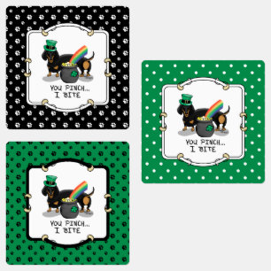 Funny St. Patrick's Day Dachshund (zwart-wit) Labels