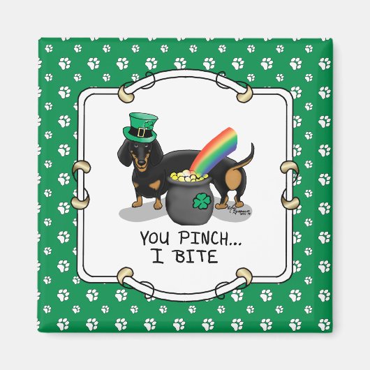 Funny St. Patrick's Day Dachshund (zwart-wit) Magneet (Voorkant)