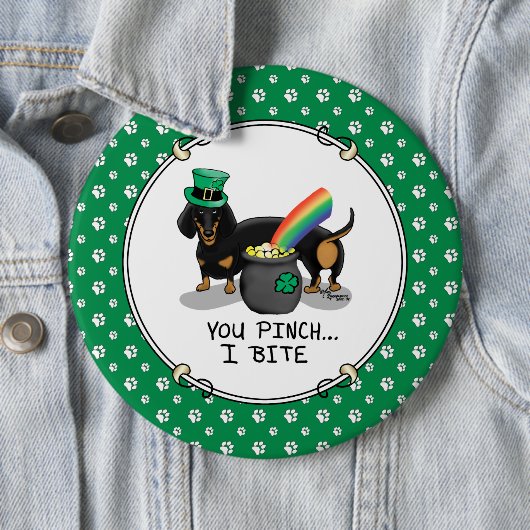 Funny St. Patrick's Day Dachshund (zwart-wit) Ronde Button 6,0 Cm (In situ)