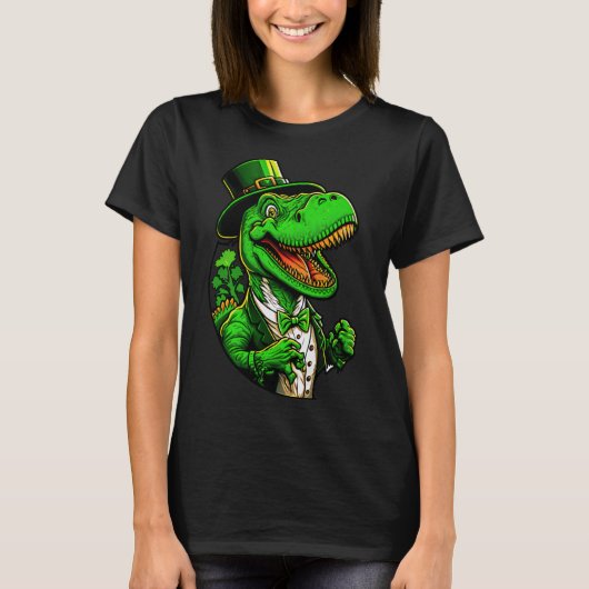 Funny St Patricks Day Dinosaur met Bow Stropdas Pu T-shirt (Voorkant)
