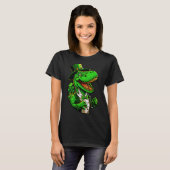 Funny St Patricks Day Dinosaur met Bow Stropdas Pu T-shirt (Voorkant volledig)