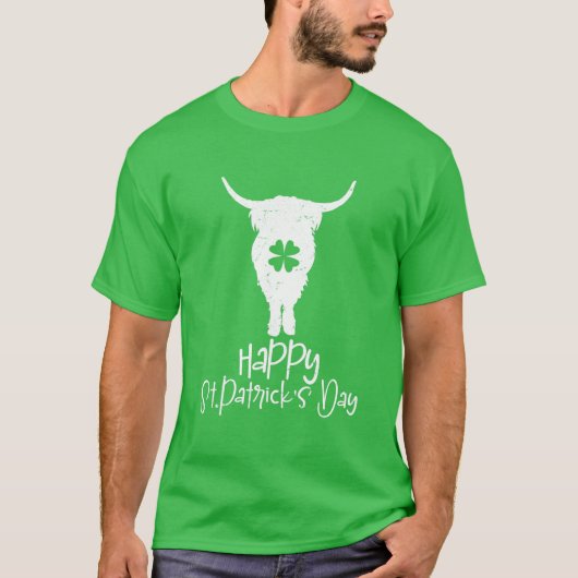 Funny St Patricks Day Highland Koe Shamrock Highla T-shirt (Voorkant)