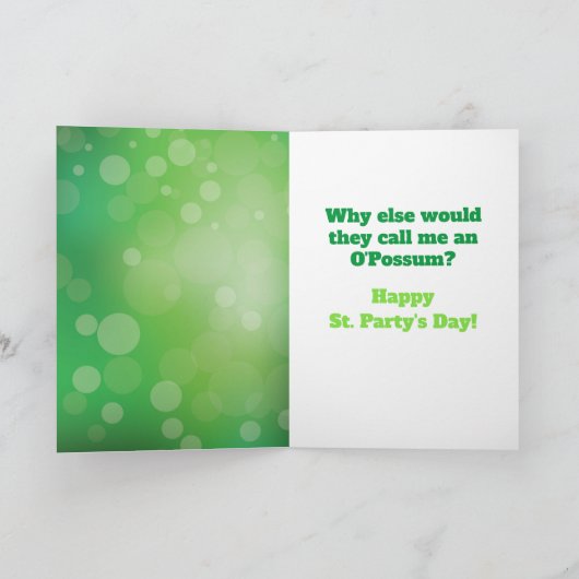 Funny St. Patrick's Day Irish O'Possum Kaart (Binnen)