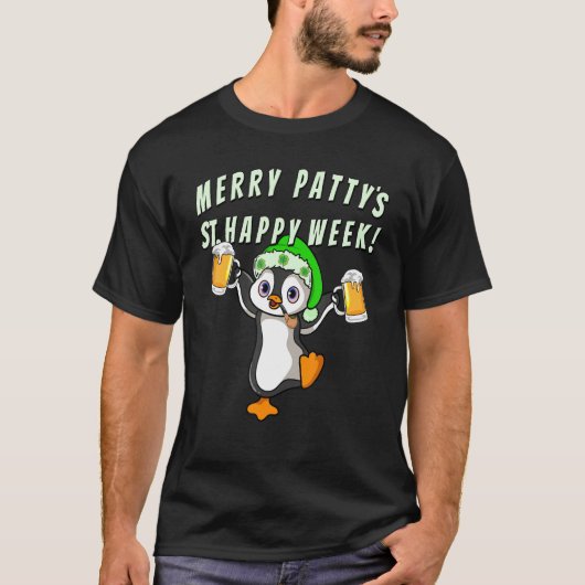 Funny St Patricks Day Party Penguin Drink 1 T-shirt (Voorkant)