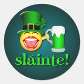 Funny St Patricks Day Sláinte Drink Bieremoji Ronde Sticker (Voorkant)