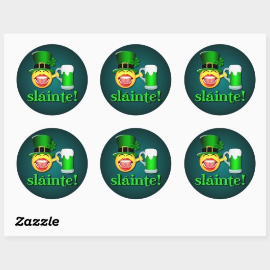 Funny St Patricks Day Sláinte Drink Bieremoji Ronde Sticker (Vel)