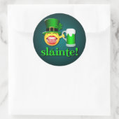 Funny St Patricks Day Sláinte Drink Bieremoji Ronde Sticker (Tas)