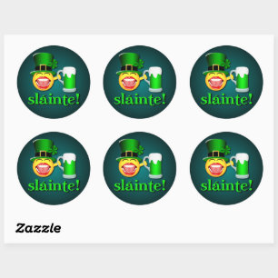 Funny St Patricks Day Sláinte Drink Bieremoji Ronde Sticker