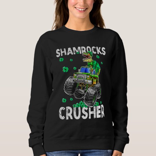 Funny St Patricks Day T Rex Dinosaur Monster Truc Trui (Voorkant)