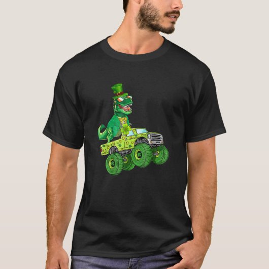 Funny St Patricks Day T Rex Dinosaur Monster Truck T-shirt (Voorkant)