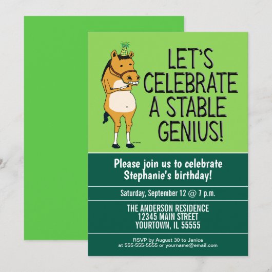 Funny Stable Genius Horse Birthday Party Kaart (Voorkant / Achterkant)