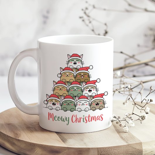 Funny Stacked Cats Meowy Christmas Tree Koffiemok