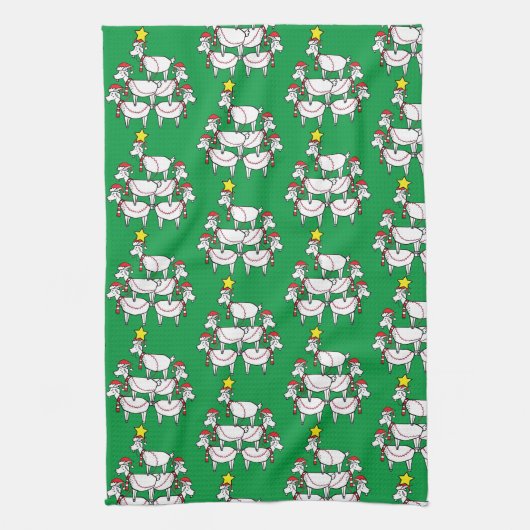 Funny Stapelde Santa Goats Theedoek (Verticaal)