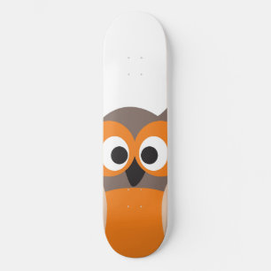 Funny staring cartoon owl skateboard
