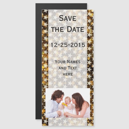 Funny Stars Pattern transparant + je rug en tekst Magnetische Uitnodiging (Voorkant / Achterkant)