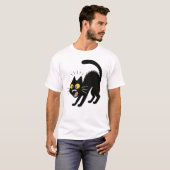 Funny Startled Black Cat Cartoon Illustration T-shirt (Voorkant volledig)