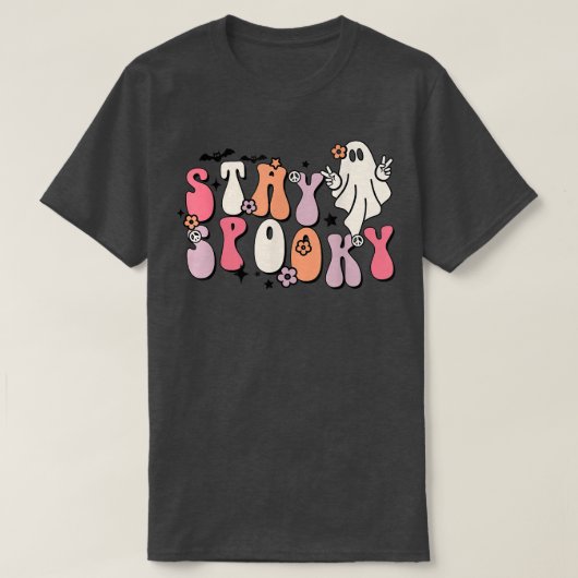 Funny Stay Spooky Vibes Retro Floral Ghost Hippie T-shirt (Design voorkant)