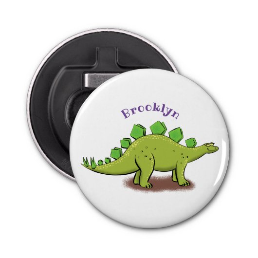 Funny stegosaurus dinosaur cartoon button flesopener (Voorkant)
