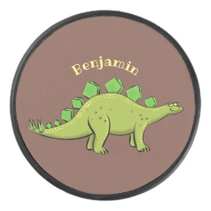 Funny stegosaurus dinosaur cartoon hockey puck