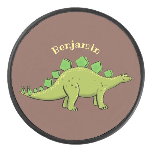 Funny stegosaurus dinosaur cartoon hockey puck (Voorkant)