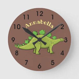 Funny stegosaurus dinosaur cartoon ronde klok