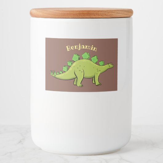 Funny stegosaurus dinosaur cartoon voedselcontainer etiket (Voorkant)