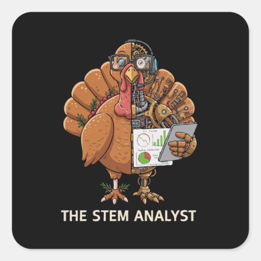 Funny STEM Analyst Robot Turkey Thanksgiving Gift Vierkante Sticker (Voorkant)