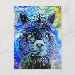 Funny Sterrennacht Alpaca Parody Portrait Briefkaart