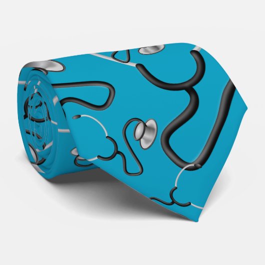 Funny stethoscopen voor dokter op sky blue stropdas (Opgerold)