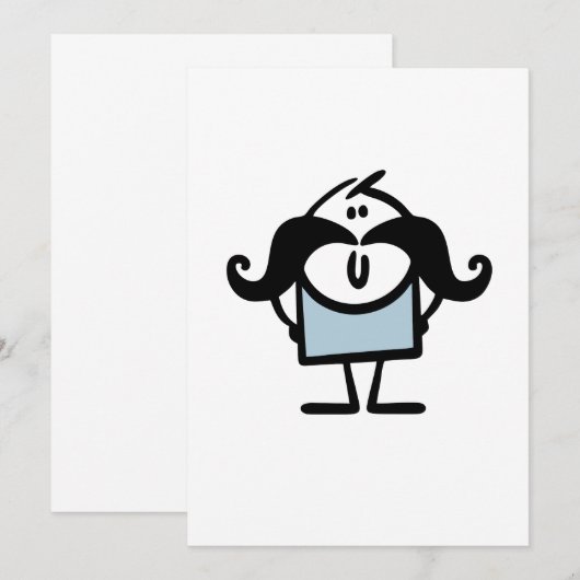 Funny stick man met snorren kaart (Voorkant / Achterkant)