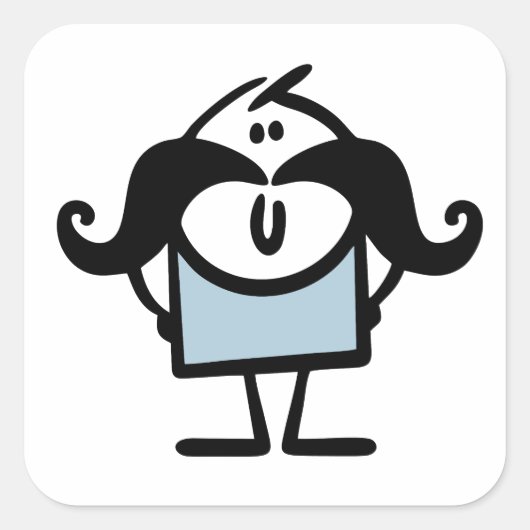 Funny stick man met snorren vierkante sticker (Voorkant)