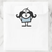 Funny stick man met snorren vierkante sticker (Tas)